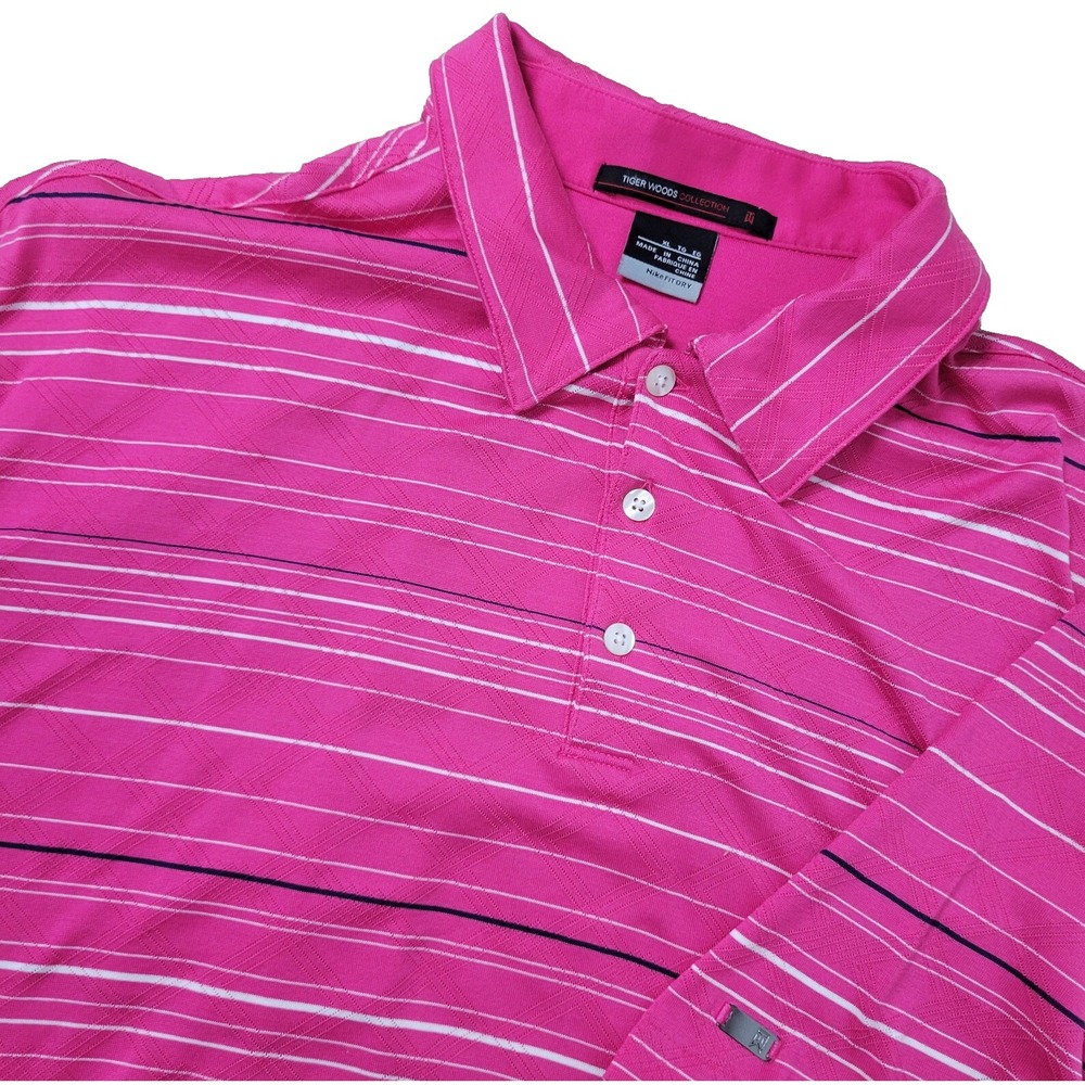 Nike Tiger Woods Collection Mens XL Red Striped Stretch Knit Polo Short Sleeve